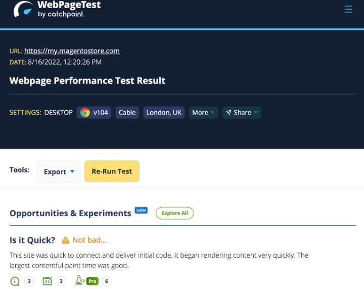 Webpagetest Magento