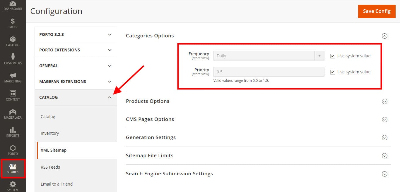 sitemap configuration