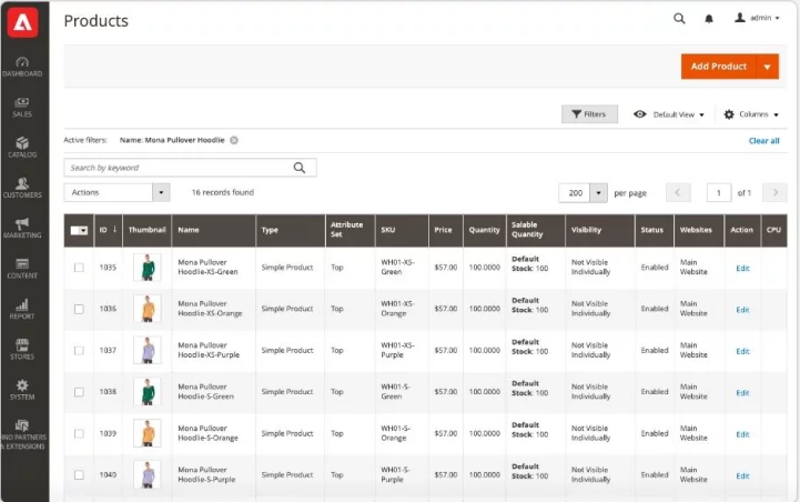 Adobe Commerce / Magento Commerce admin products page