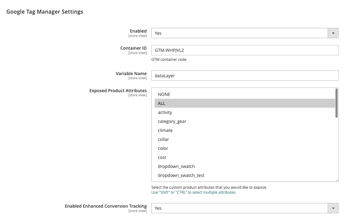 Google tag manager settings