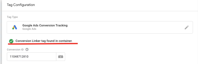 Conversation linker tag found in container
