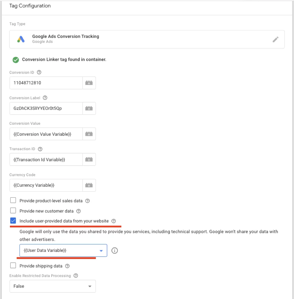 Check Include user-provided data from your website