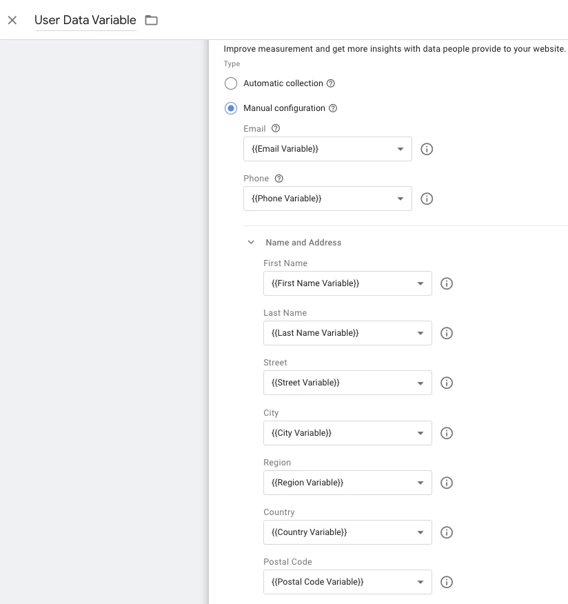 Manage custom tracking variables manually