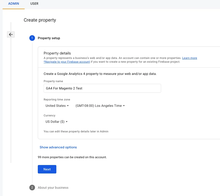 Admin - Create Property screenshot step 1