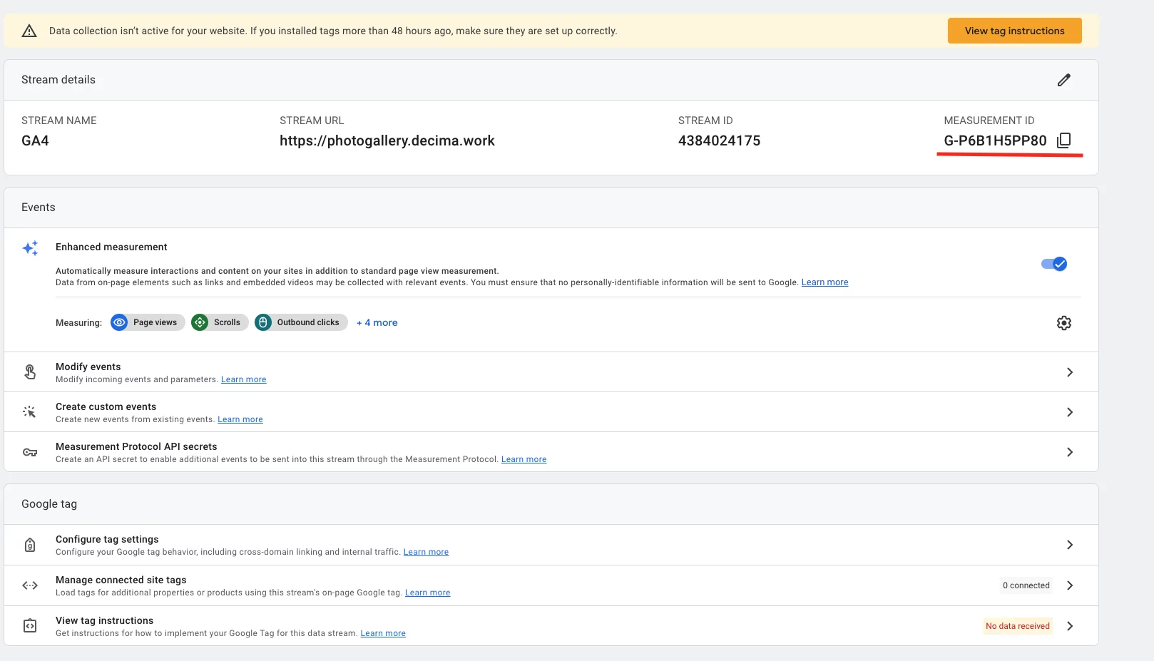 Copy the MEASUREMENT ID, it would be required for GTM configuration