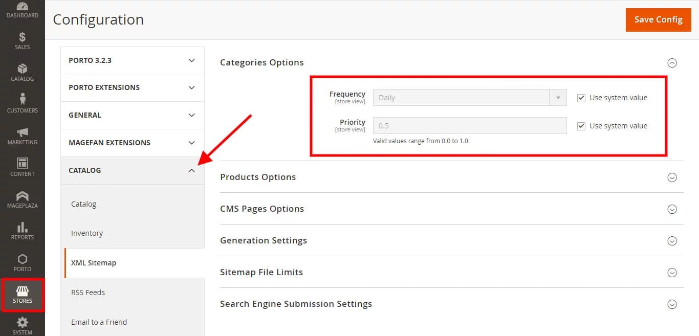 sitemap configuration